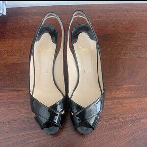 Christian Louboutin Black Patent Leather Slingback Pumps